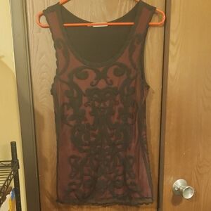 Maurices Black Sheer Camisole with Ornate Pattern